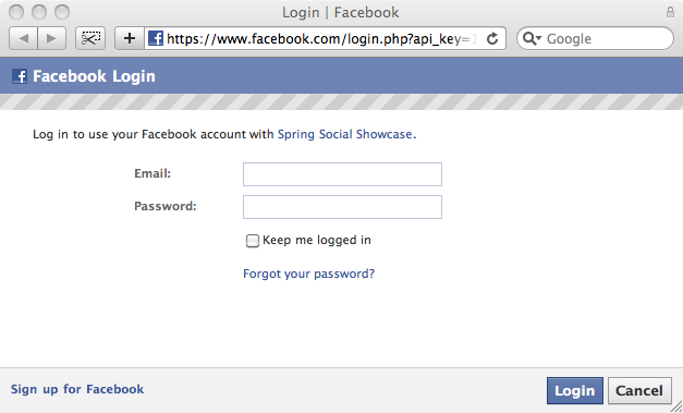 be presented with a Facebook Login dialog that looks similar to this: